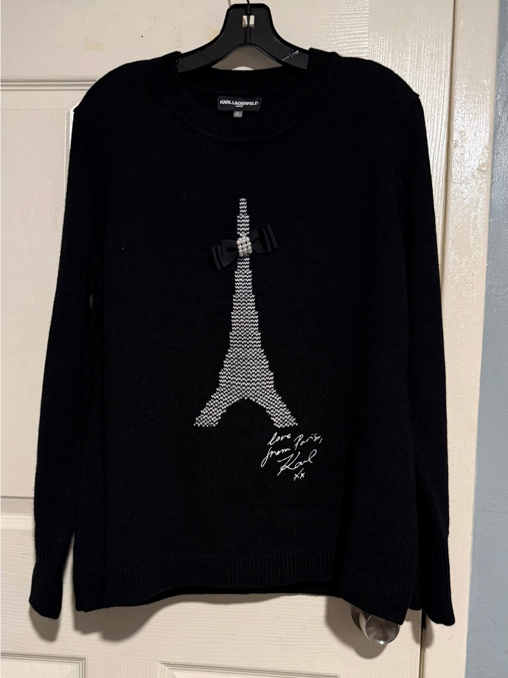 Karl Lagerfeld Black Eiffel Tower Knit Sweater size L